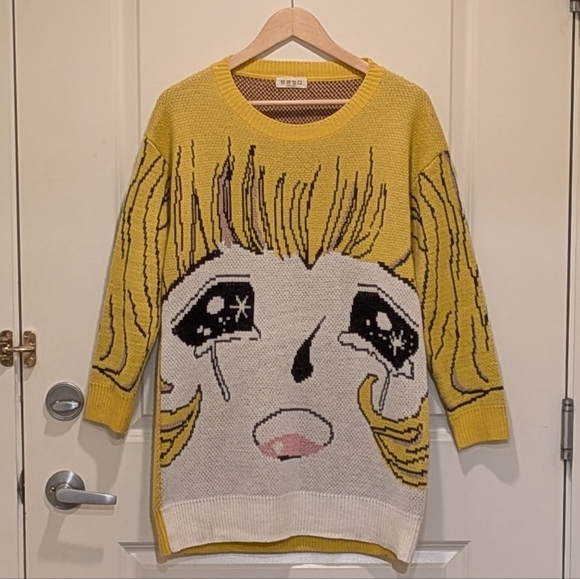 EUC pushBUTTON Korea S FW23 Crying Girl Oversized Knit Sweater - Picture 1 of 8